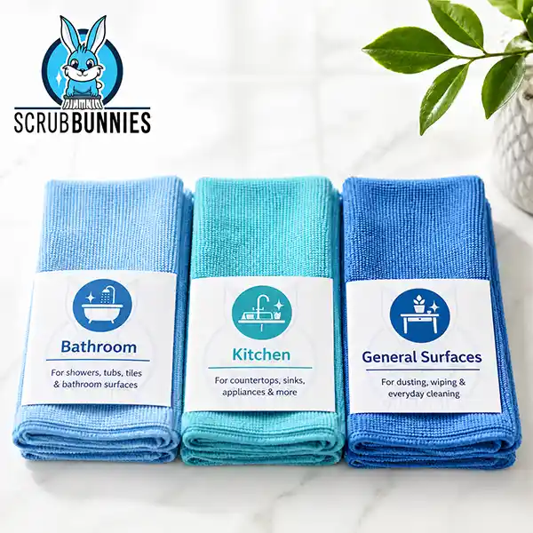Separate colour-coded cleaning cloths for safer home cleaning