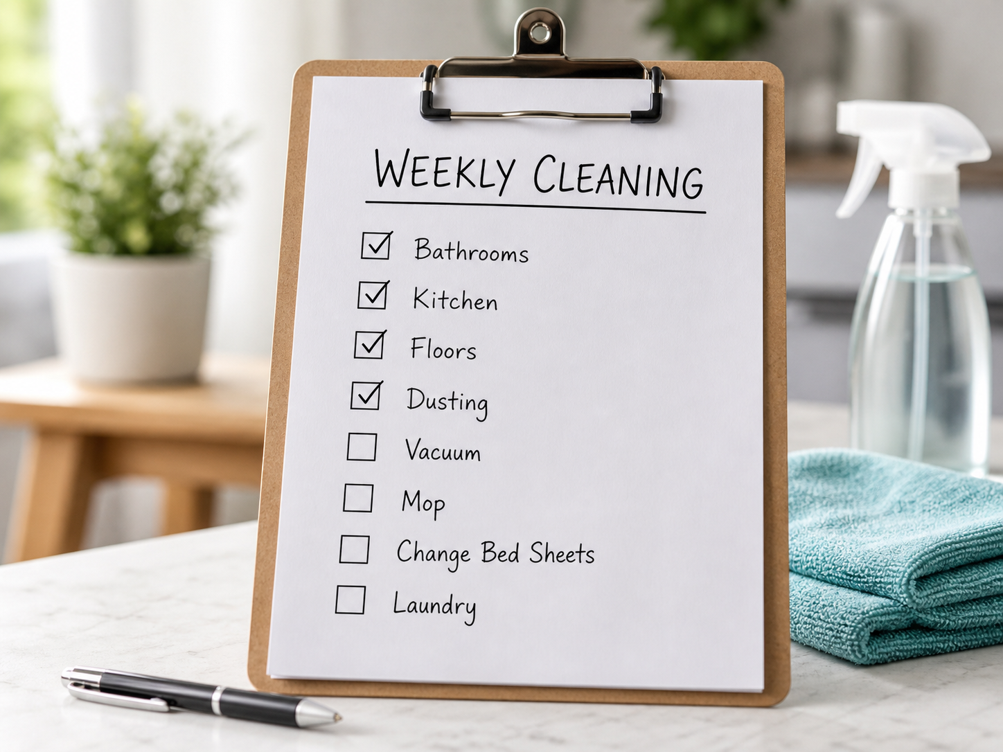 weekly house cleaning sidmouth checklist
